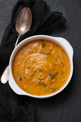 vegetable soup in white bowl