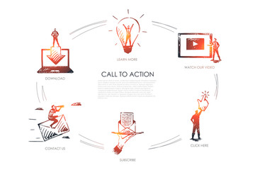 Call to action, learn more, watch our video, click here, subscribe, contact us