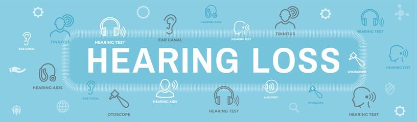 Hearing Aid or loss Web Header Banner with Sound Wave Images Set