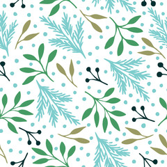 Seamless pattern with christmas blue and green plants