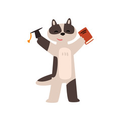 Raccoon graduate student, cute animal cartoon character, school education and knowledge concept vector Illustration on a white background