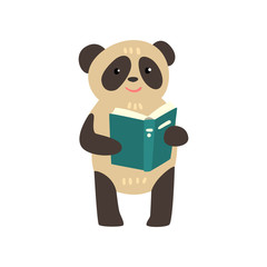 Panda bear reading a book, cute animal cartoon character, school education and knowledge concept vector Illustration on a white background