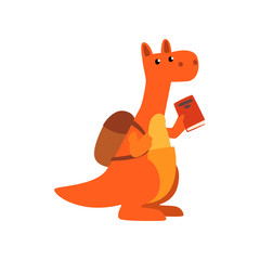 Cute kangaroo animal cartoon character standing with backpack and book, school education and knowledge concept vector Illustration on a white background