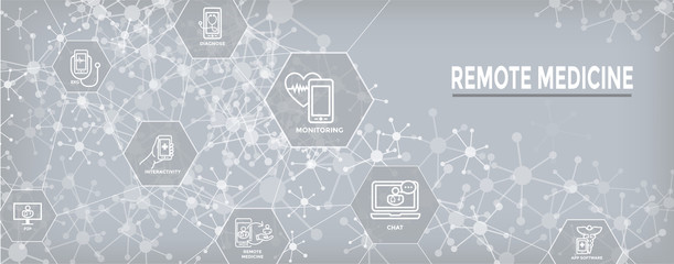 Telemedicine abstract idea with icons illustrating remote health and software