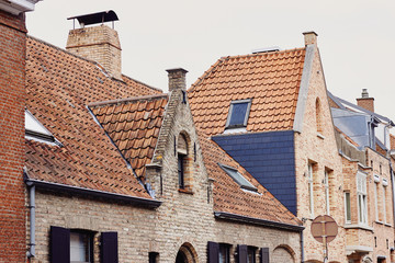 Traditional medieval architecture, brick houses with red tiled roofs