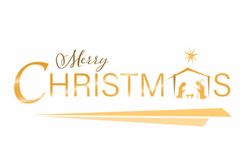Fototapeta na wymiar Christmas time. Nativity scene with Mary, Joseph and baby Jesus in origami style. Text : Merry Christmas