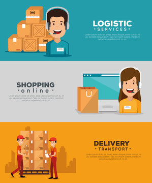 logistic services with support agent and computer