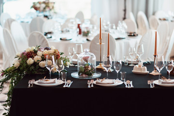Wedding decor, interior. Festive. Banquet table