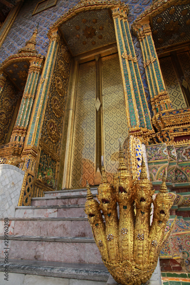 Wall mural Statue and external decoration in Wat Phra Kaew temple complex, Royal Palace, Bangkok, Thailand