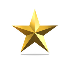 Obraz premium Golden Christmas Star isolated on white Background. Top View Close-Up Gold Star render (isolated on white and clipping path)