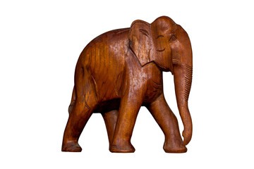 Wooden carved elephant isolated on white background. with clipping path