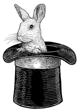 Rabbit In Hat Illustration, Drawing, Engraving, Ink, Line Art, Vector