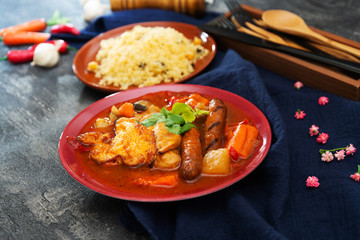 traditional moroccan dish couscous salad with Sausage