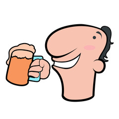 Happy cartoon character drinking beer. Vector illustration design