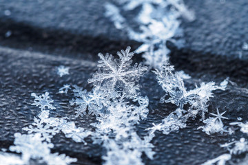 fragment of snow texture Snowflakes close-up. crystal clear ice. macro photo. winter. shallow depth of field. Christmas background for layout. christmas theme.