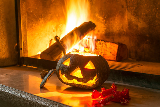 Halloween Pumpkin, candy and fire