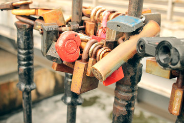 locks of lovers on the bridge/valentines/ wedding/ love background/