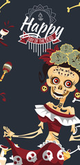 Woman skeleton at Day of the Dead party poster