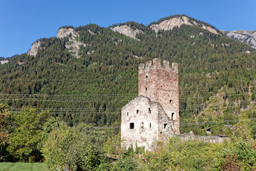 Sunny days at ruins of Campell (Campi) Castle near Sils im Domleschg, Switzerland