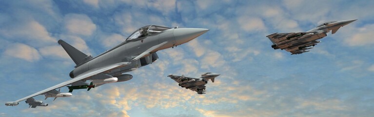 military fighter jets - modern armed military fighter jets flys in formation © Riko Best