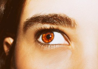 A beautiful insightful look girl's eye. Close up shot.