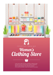Interior background of modern women clothing store , vector , illustration