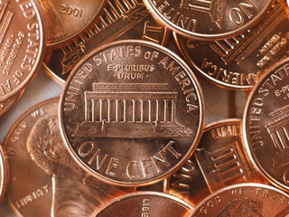 1 cent coin, United States, selective focus