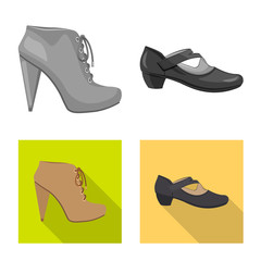 Vector illustration of footwear and woman logo. Collection of footwear and foot vector icon for stock.