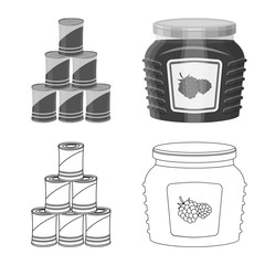 Vector illustration of can and food logo. Set of can and package stock vector illustration.