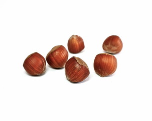 heap of hazelnuts isolated on white