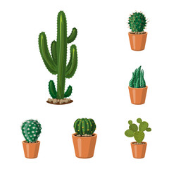 Vectorillustratie van cactus en pot-logo. Set van cactus en cactussen aandelensymbool voor web.