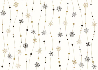 Abstract of snowflakes golden and black christmas simple retro background.