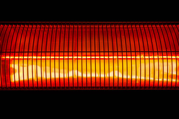 Halogen wall heater abstract close up shot on black background.