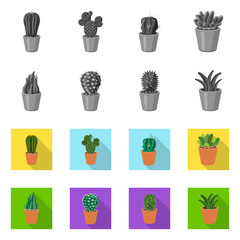 Vector illustration of cactus and pot symbol. Collection of cactus and cacti stock symbol for web.