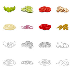 Vector illustration of burger and sandwich symbol. Collection of burger and slice stock vector illustration.