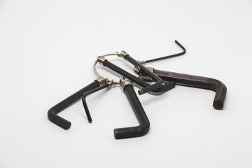 The close up hex key wrench on white background.