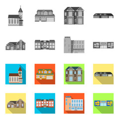 Vector design of building and front logo. Collection of building and roof stock symbol for web.