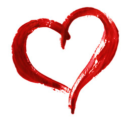 Closup of red heart painted with a brush