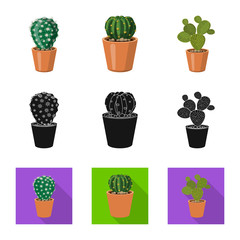 Isolated object of cactus and pot sign. Collection of cactus and cacti vector icon for stock.