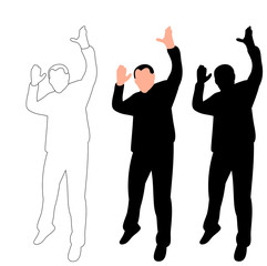 white background, silhouette man jumping up, set