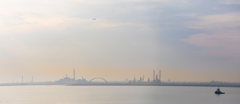 Silhouette of Venice Porto Marghera, industrial area in Italy