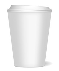 A mockup of a paper cup with realistic shadow for coffee, tea, drinks, water. Can be used as a template for design. Vector illustration.