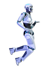 3D Rendering Female Robot on White