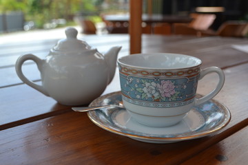 Blue tea in a vintage cup