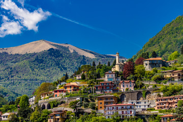 Fototapeta na wymiar View at town Argegno on Lake Como in Italy