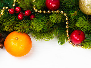 New year. Christmas background. Copy space. Spruce-symbol of New year