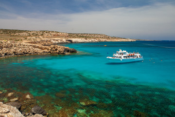 Cruise ship, in the Bay, vacationers bathe, Cyprus