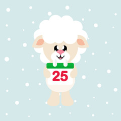 cartoon cute sheep white with christmas calendar
