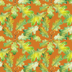 Bright green watercolor autumn oak leaves. pattern. Watercolor
- 229783139