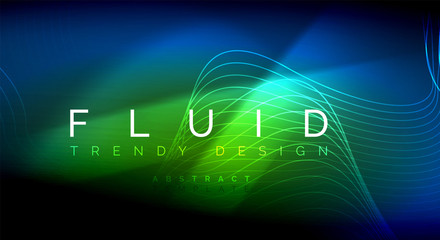 Neon glowing fluid wave lines, magic energy space light concept, abstract background wallpaper design, ripple texture illustration